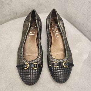 AGL Ballet Flats 9 Bronze Leather Monica Cap Toe Houndstooth Luxury Made Italy